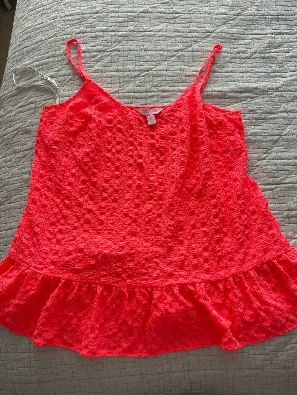 Lilly Pulitzer Neon Coral Spaghetti Strap Ruffle Hem Camisole